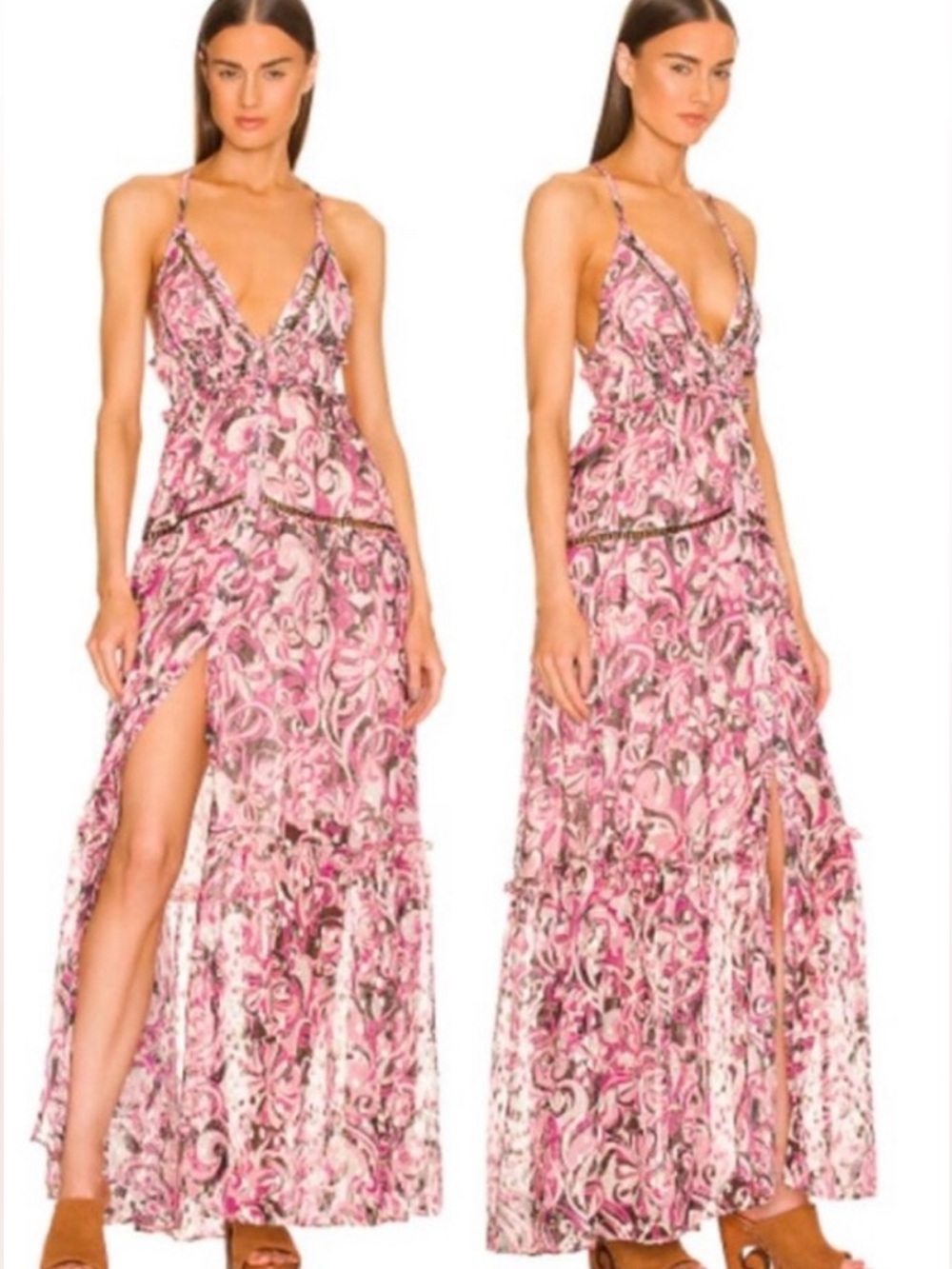 NWOT Dundas x Revolve Smocked Slit Sheer Maxi Dress